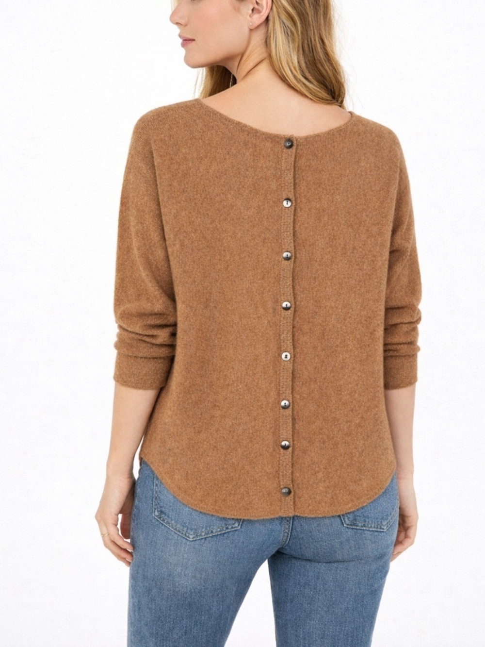 Boden Button Back Cashmere Sweater Camel Brown size 6